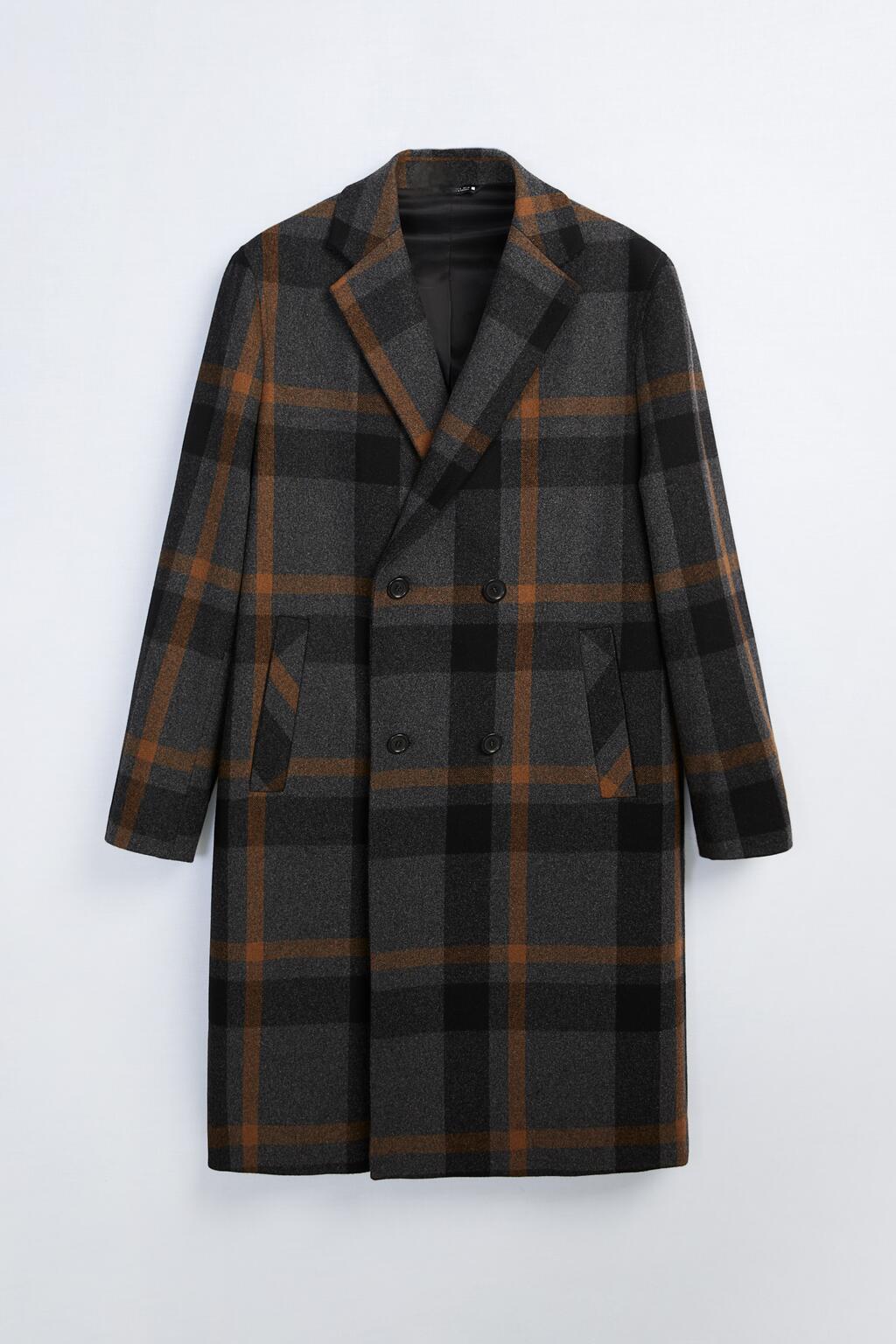 XH25W2110-2-2 (1) Men's longline plaid wool coat double breasted - Style #2110
