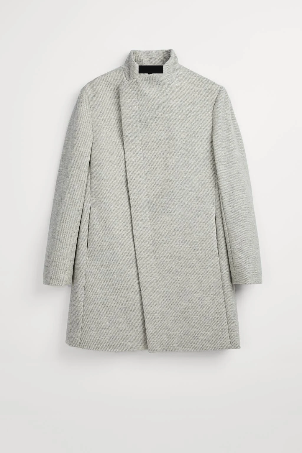 XH25W2107 front flat Men's light grey melange coat, front flat view with plain label - Style XH25W2107