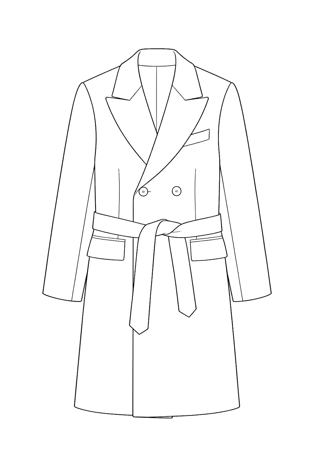 XH25W2109 line art Men's double-breasted wool coat technical line art, front view - Style XH25W2109