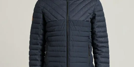 XH26AW0481 mens navy quilted hooded jacket model front view - AI generated