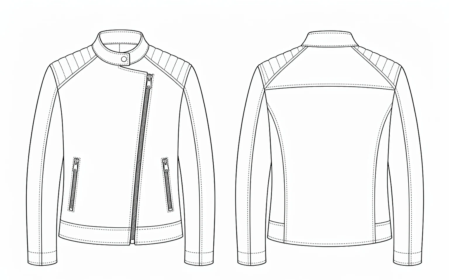 XH26AW1048 mens black faux leather biker jacket front and back flat sketch
