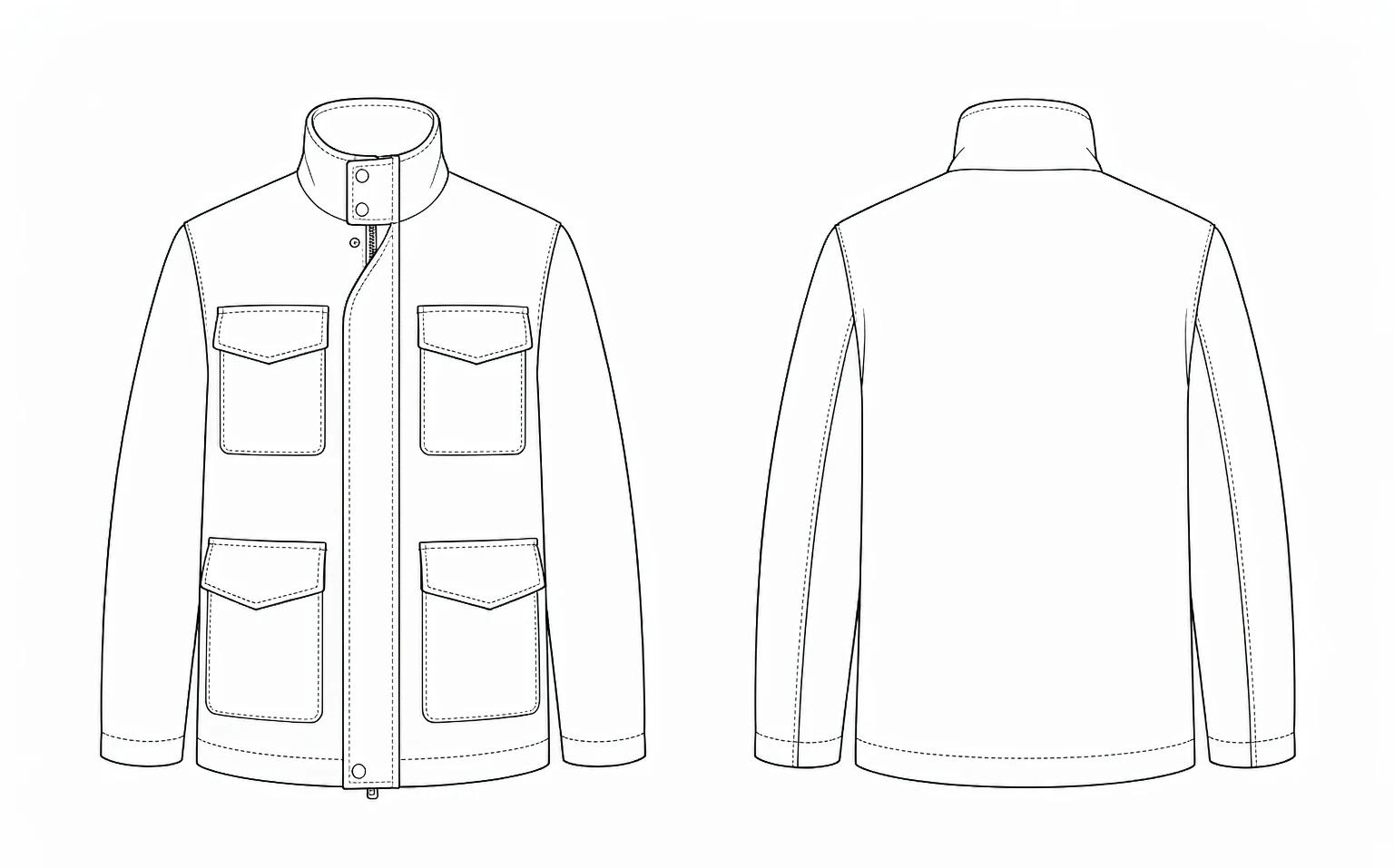 XH26AW2093 mens navy wool military jacket front and back flat sketch