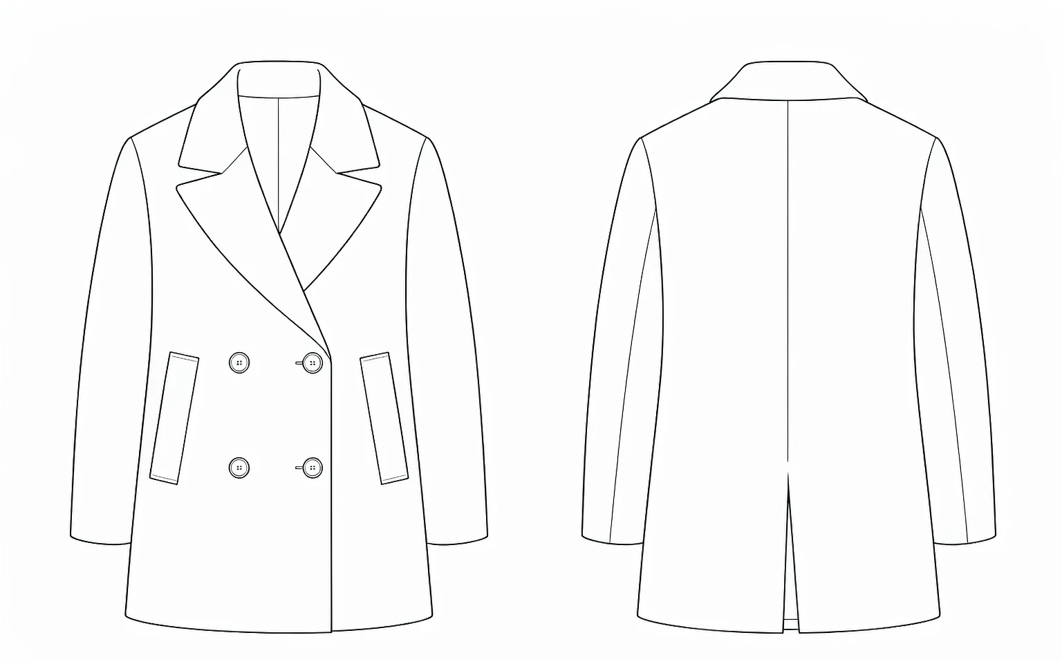 XH26AW2094 Coat Flat Sketch XH26AW2094 mens dark grey double-breasted wool coat front and back flat sketch