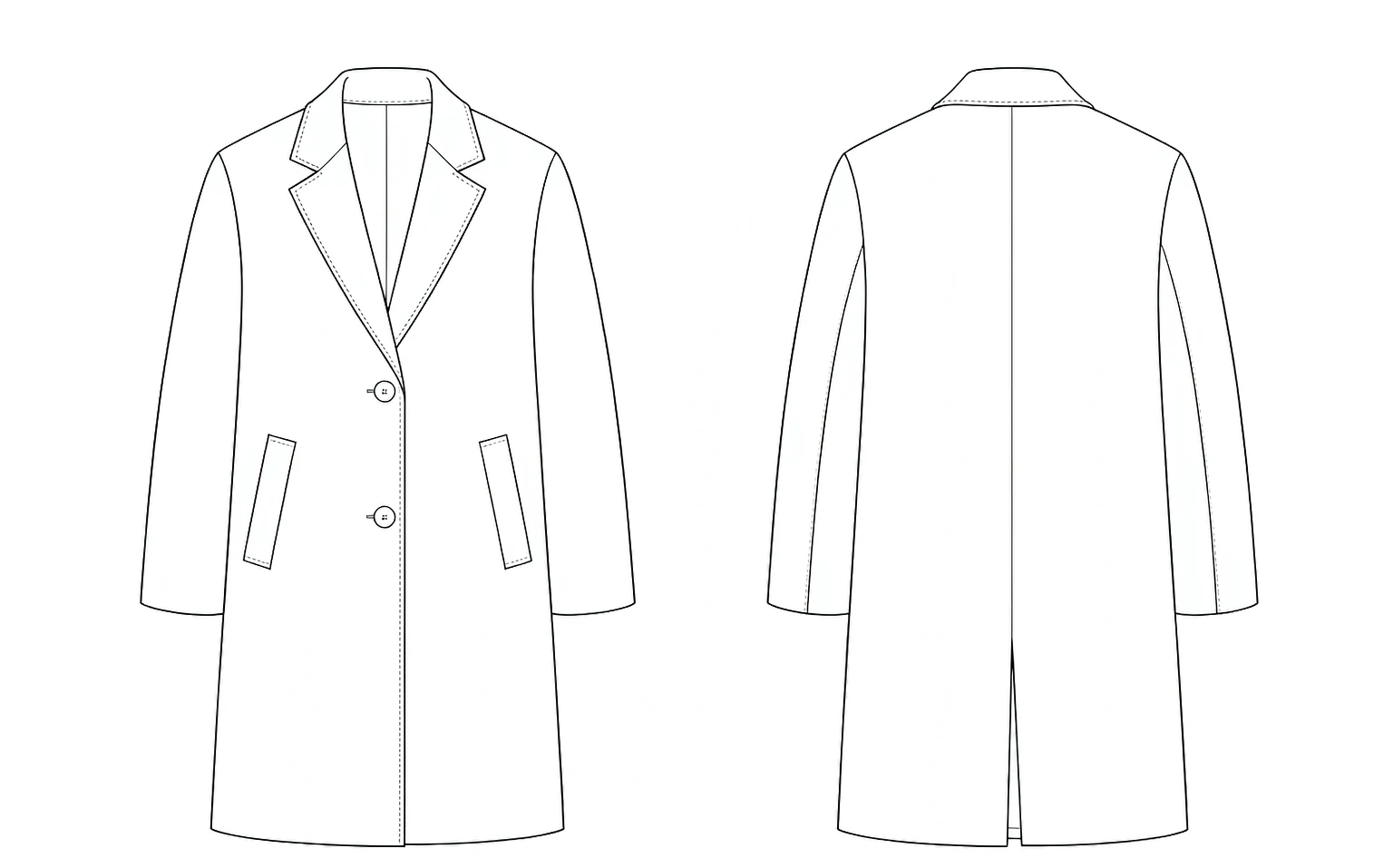 XH26AW2095 Coat Flat Sketch XH26AW2095 mens grey micro-check wool coat front and back flat sketch
