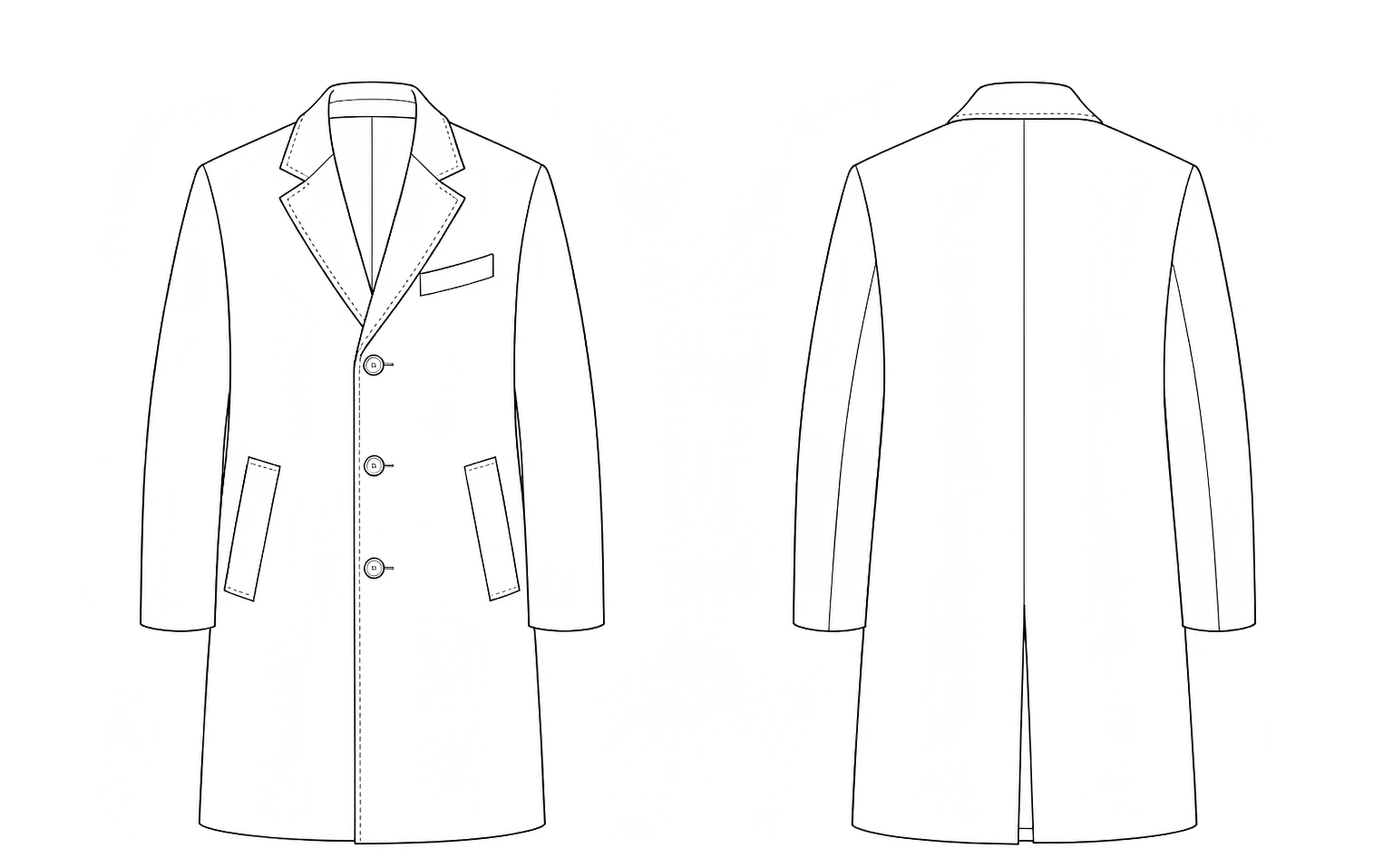 XH26AW2096 mens camel wool coat front and back flat sketch