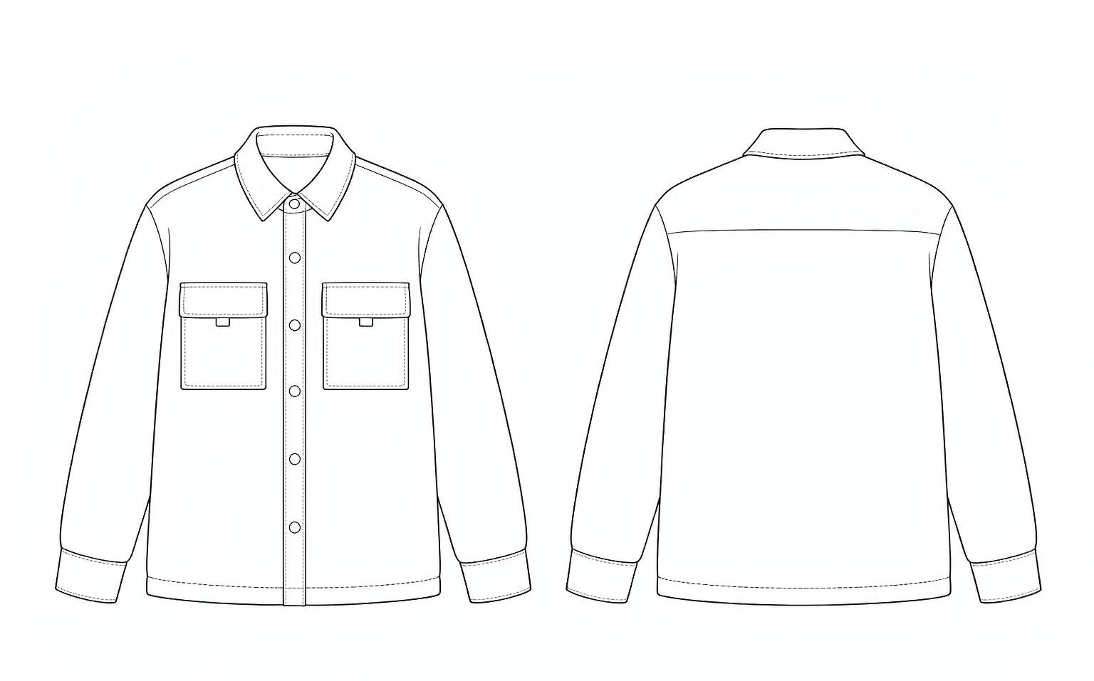 XH26AW2098 mens olive padded chore jacket front and back flat sketch