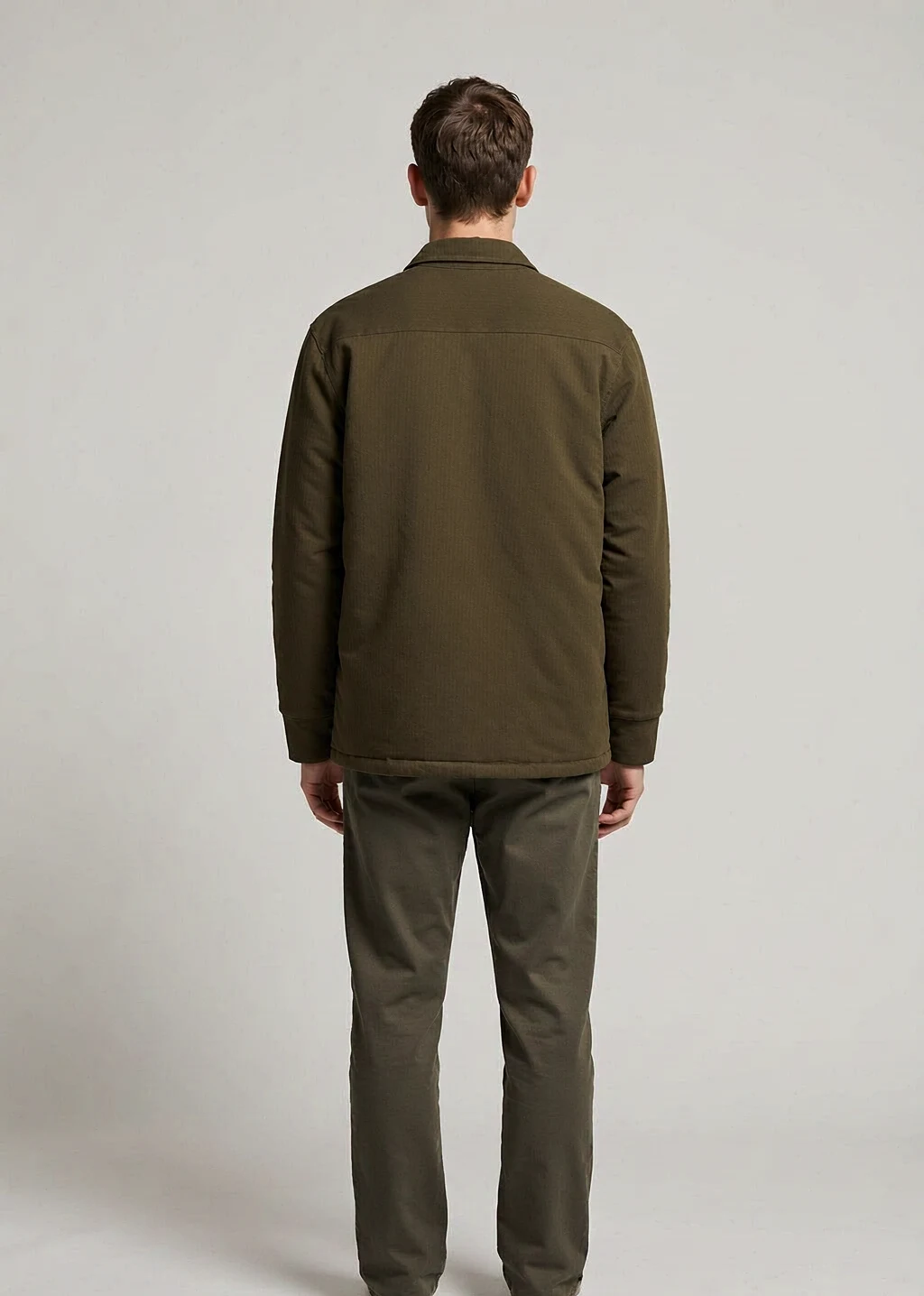 XH26AW2098 mens olive padded chore jacket model back view - AI generated