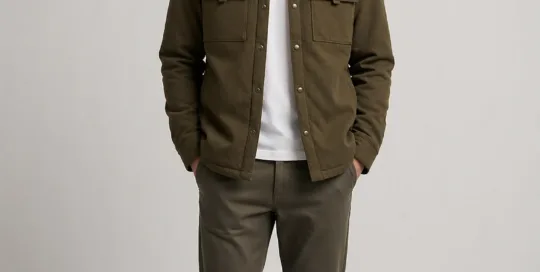XH26AW2098 mens olive padded chore jacket model front view - AI generated