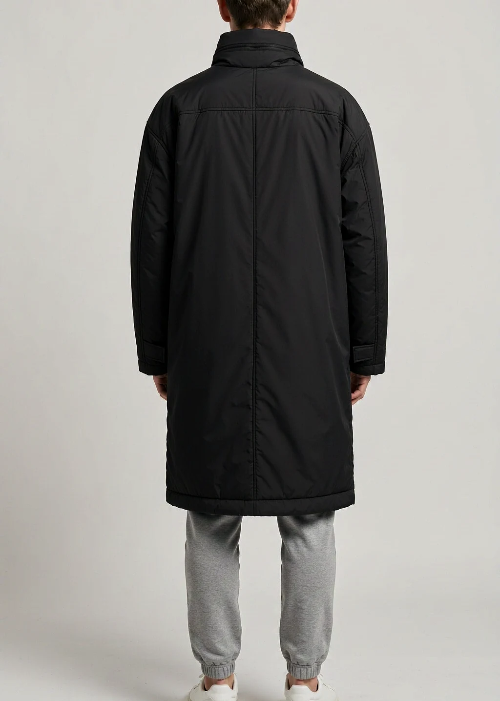 XH26AW2099 mens black puffer parka model back view - AI generated