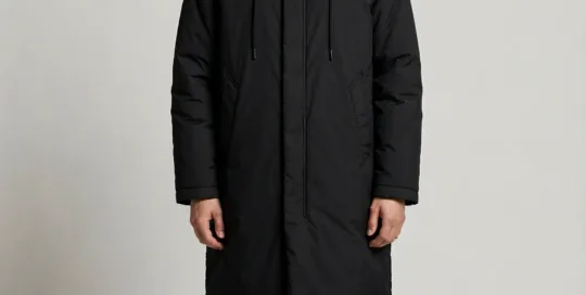 XH26AW2099 mens black puffer parka model front view - AI generated