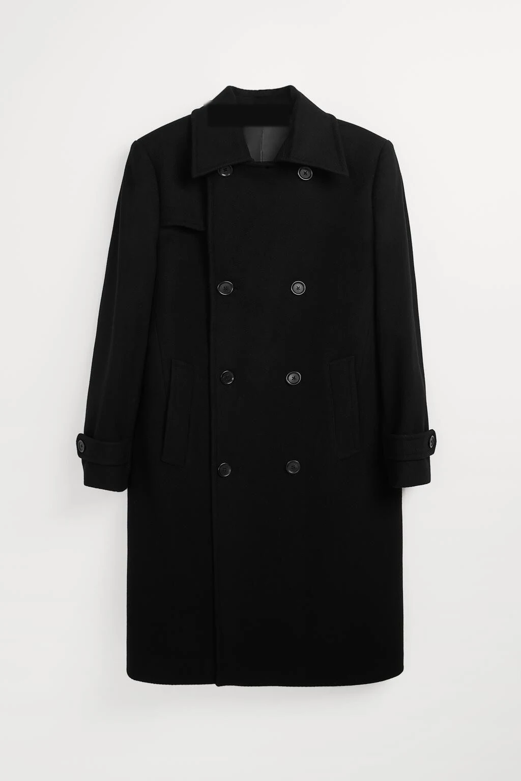 XH26AW2100 mens black double-breasted wool coat front flat