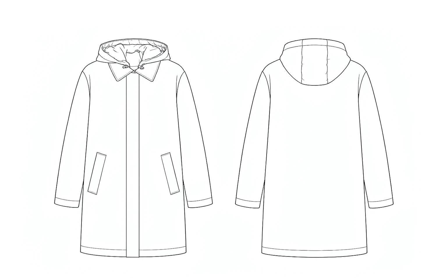 XH26AW2101 mens navy hooded wool coat front and back flat sketch