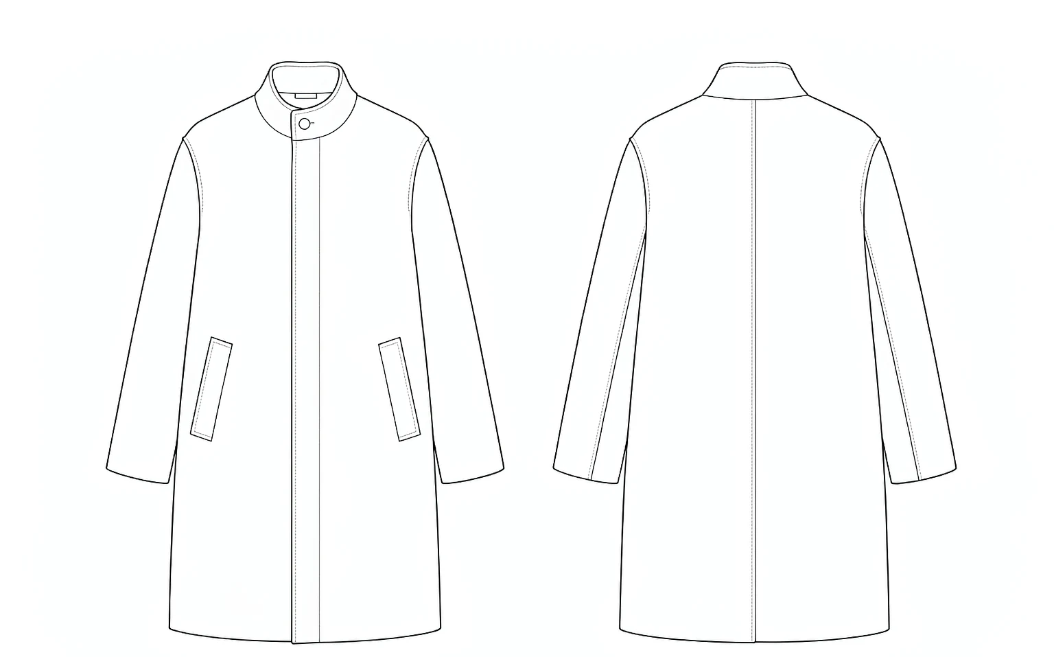 XH26AW2102 mens black wool coat front and back flat sketch