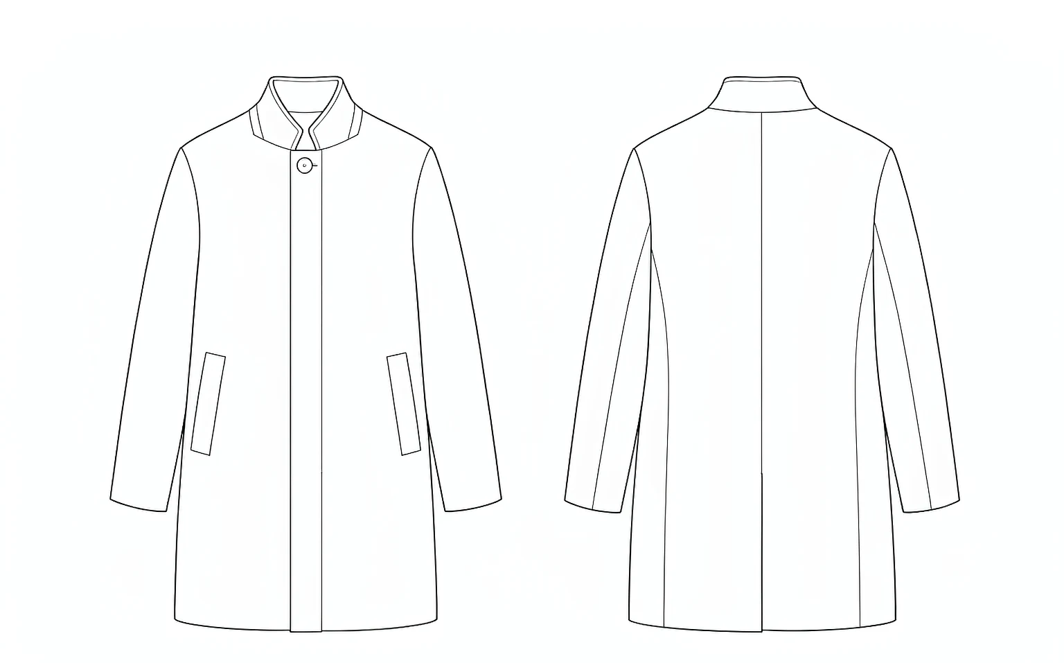 XH26AW2103 mens navy wool coat front and back flat sketch