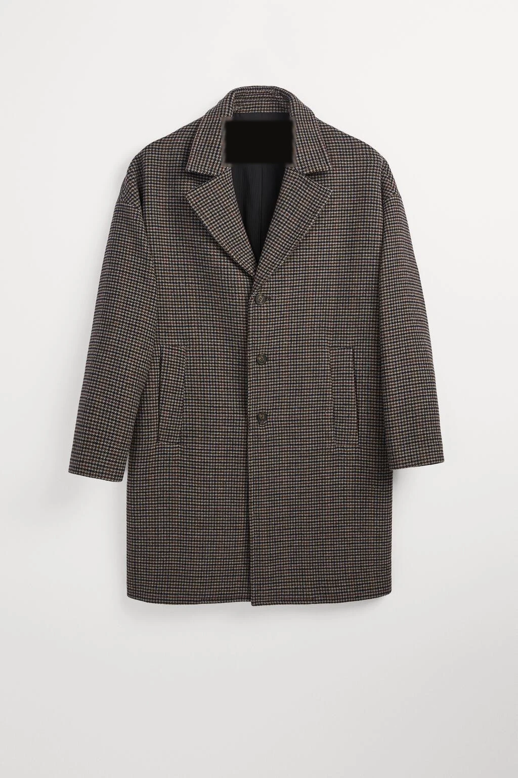 XH26AW2104 mens brown houndstooth wool coat front flat