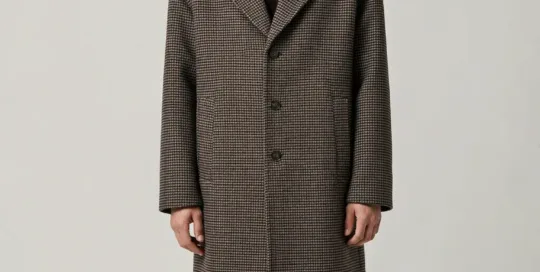 XH26AW2104 mens brown houndstooth wool coat model front view - AI generated