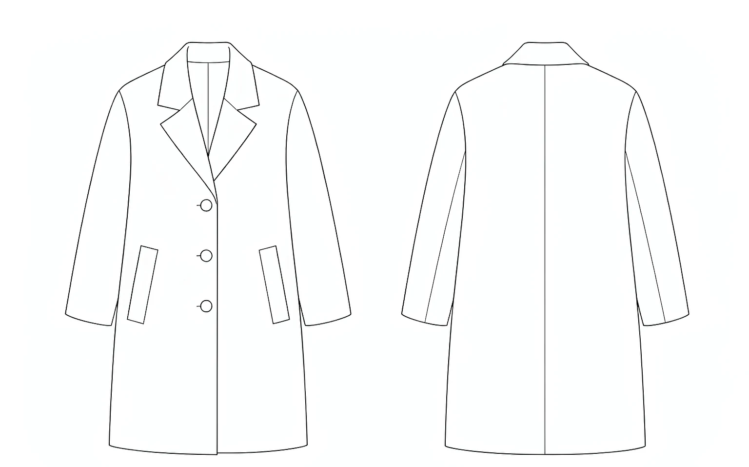 XH26AW2105 Coat Flat Sketch XH26AW2105 mens grey marl wool coat front and back flat sketch