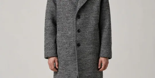 XH26AW2105 mens grey marl wool coat model front view - AI generated