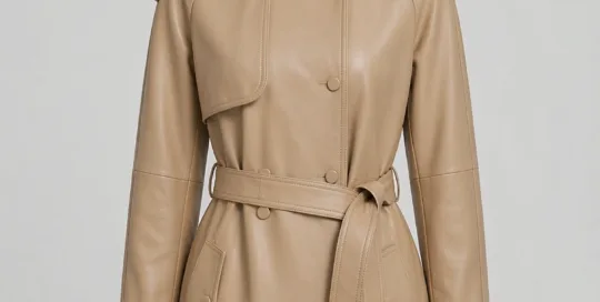 XH26AW4110 Women’s 100% PU Trench Coat — Front and Back View