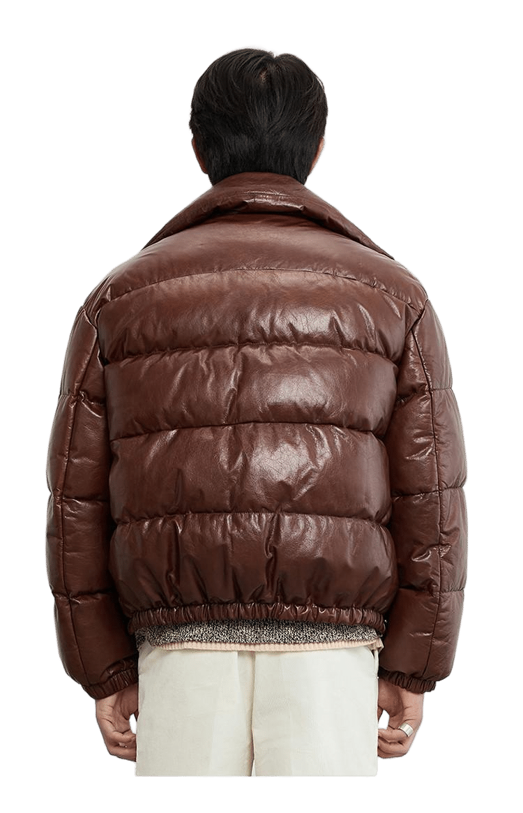 XH26W0483 (3) Men's brown PU leather bomber jacket - Style #0483-back
