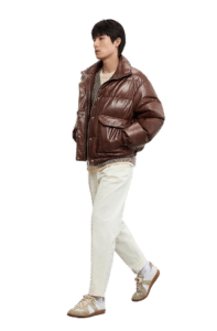 Men's brown PU leather bomber jacket - Style #0483