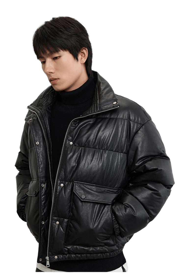 XH26W0483 (6) Men's brown PU leather bomber jacket - Style #0483-black