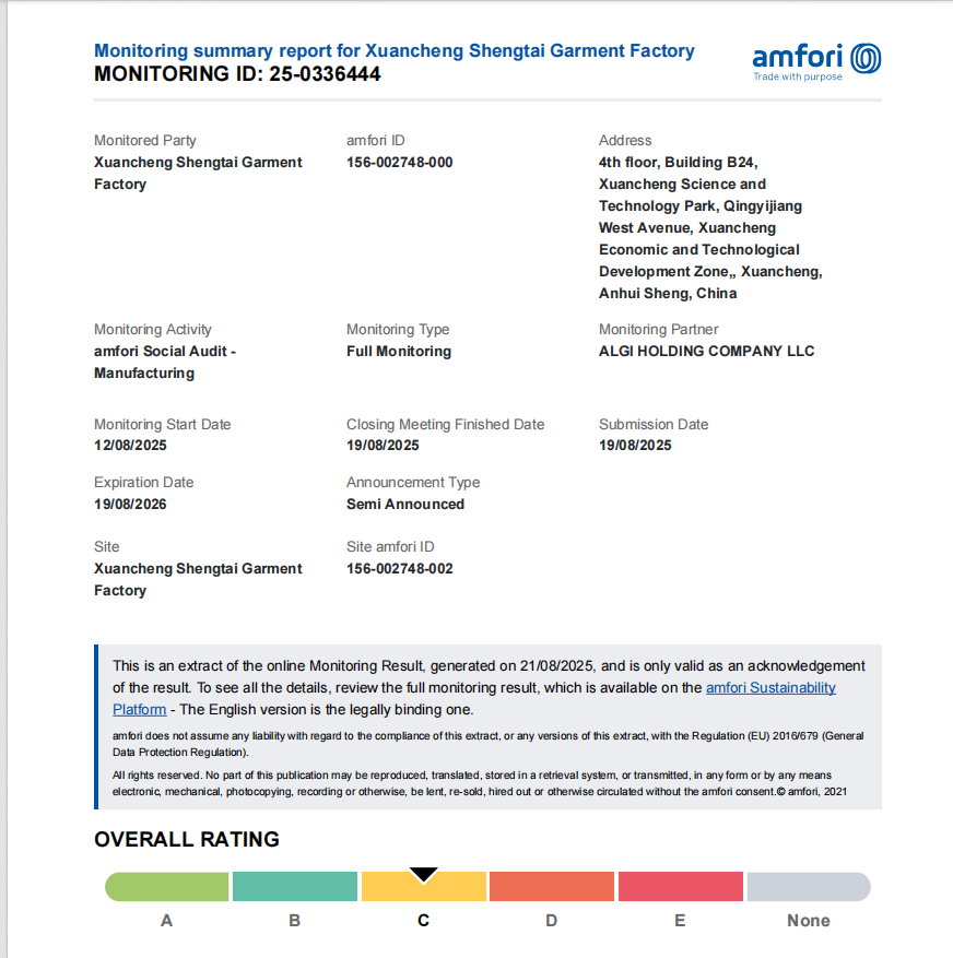 BSCI audit report for woven outerwear factory